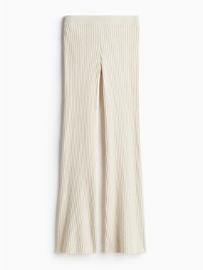 H&M Cream Ribbed Flare Knit Pants